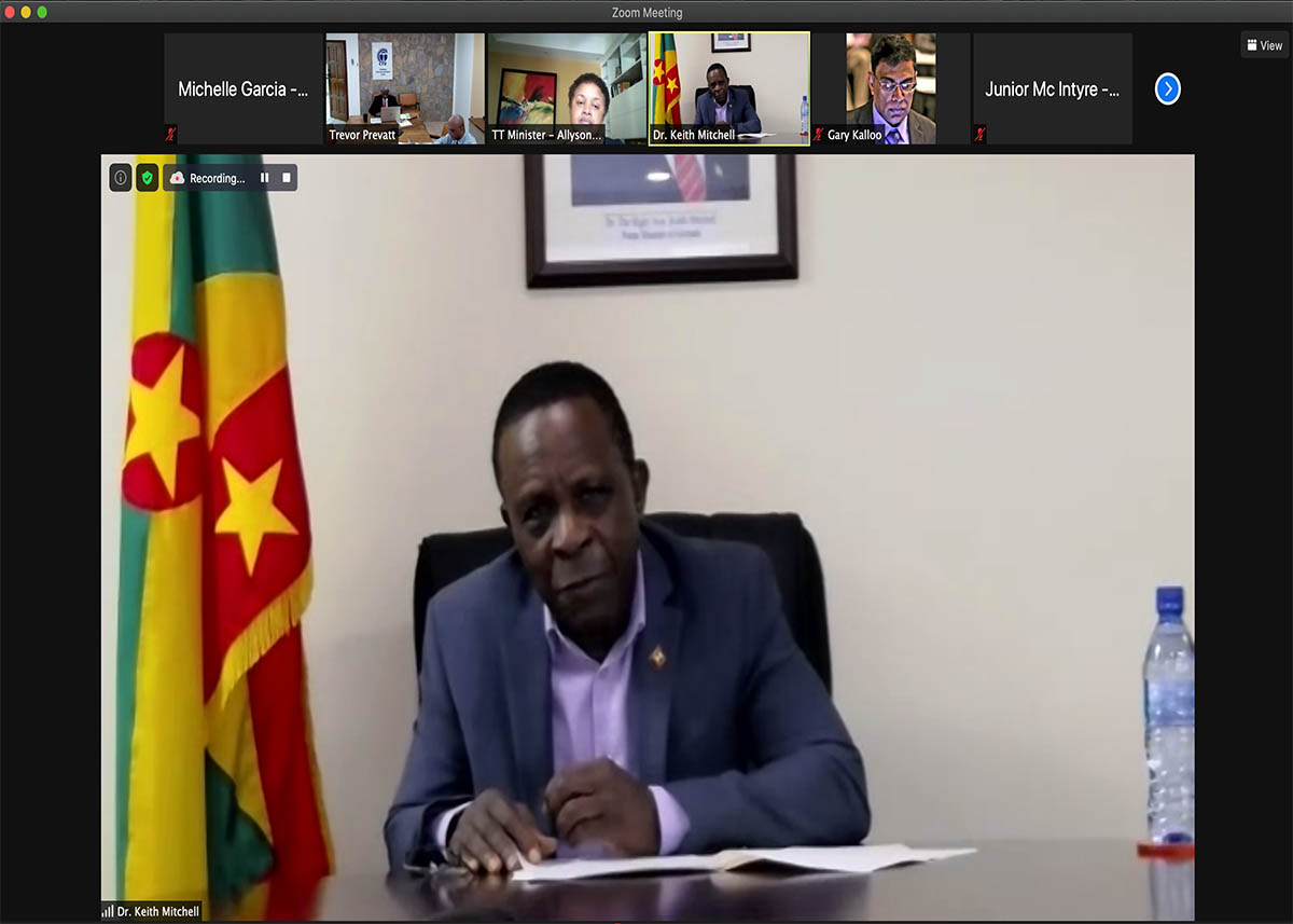 Prime Minister Keith Mitchell addresses the virtual audience at the General Conference of Ministers of the Caribbean Telecommunications Union (Photo via CTU)