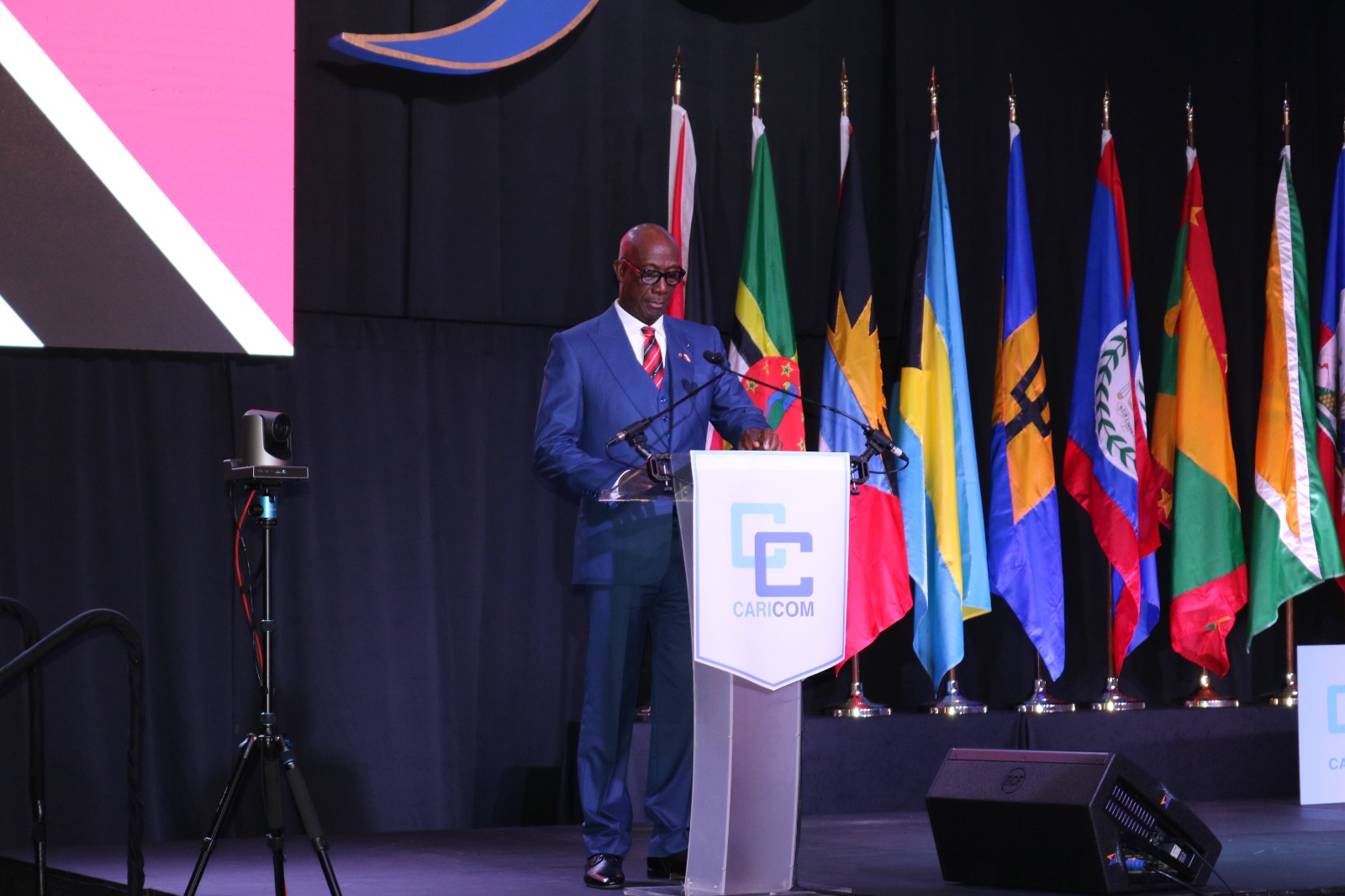 Prime Minister of Trinidad and Tobago, Dr. the Hon. Keith Rowley, addresses the opening of the 45th Meeting of the Conference of Heads of Government of CARICOM in Trinidad and Tobago