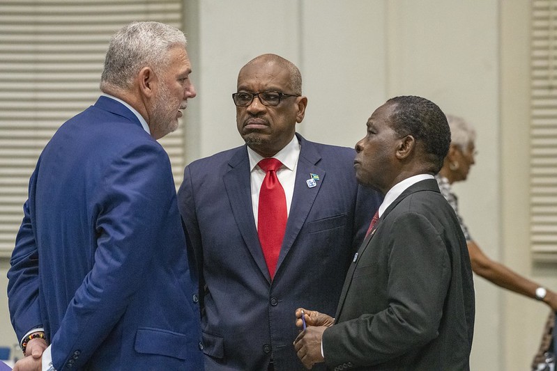 Prime Ministers Allen Chastanet of Saint Lucia, Dr. Hubert Minnis of The Bahamas and Dr. Keith Mitchell of Grenada in discussion at the Meeting