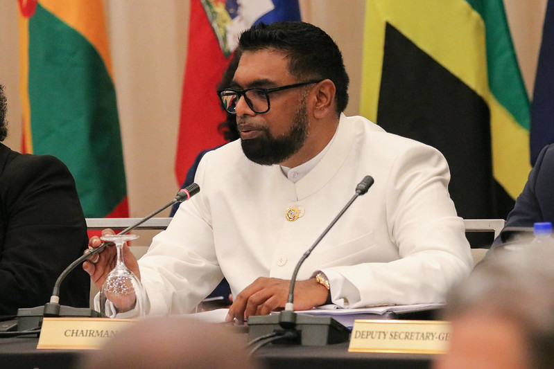 Chair of CARICOM, His Excellency Mohamed Irfaan Ali, President of Guyana, speaks at the 46th Heads of Government Meeting held in Georgetown, Guyana 25 – 28 February 2024