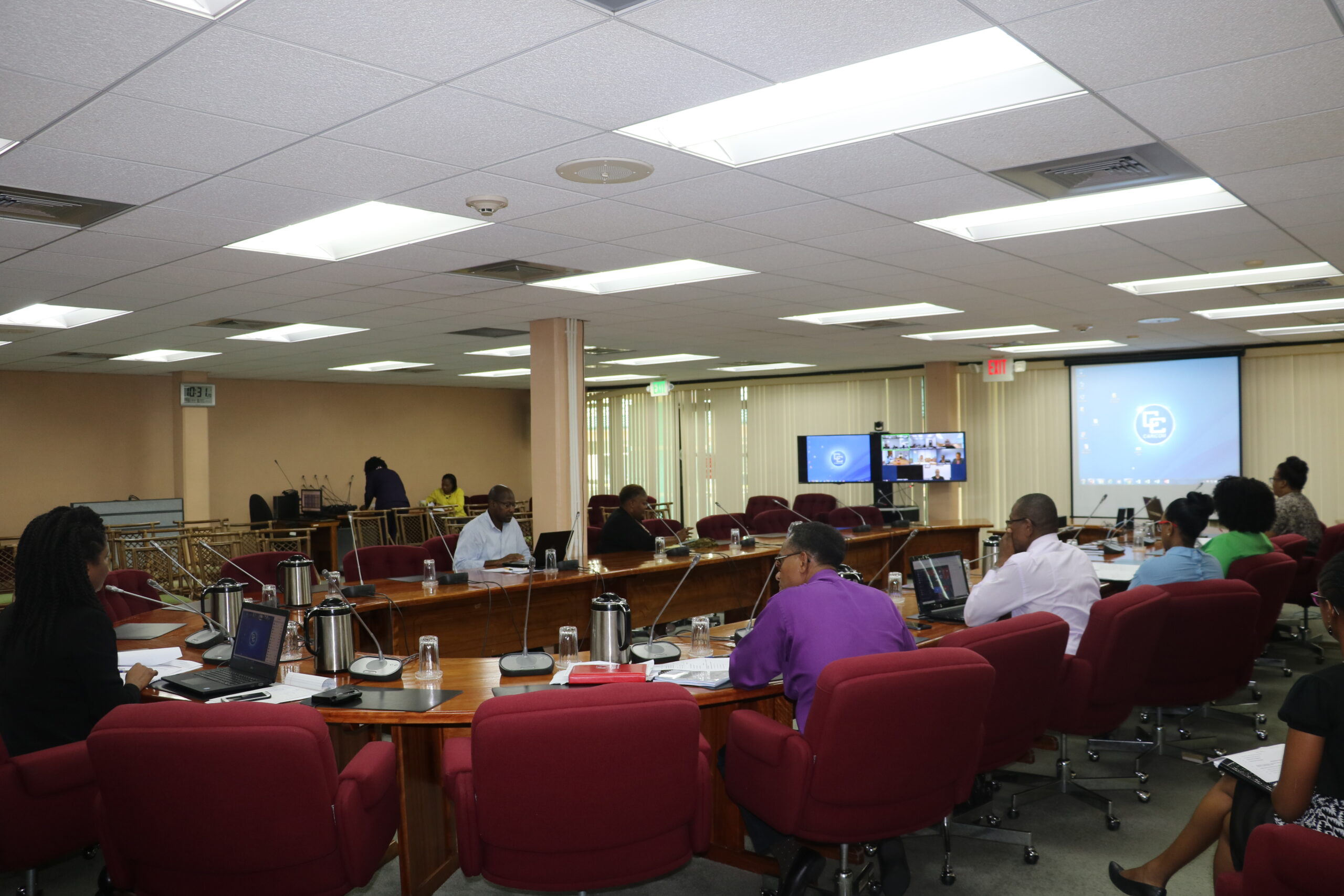CARICOM Secretariat Members of Staff joined the Special Meeting of COTED on ICT from the Secretariat in Guyana. The Meeting was conducted via video conference anchored in Grenada