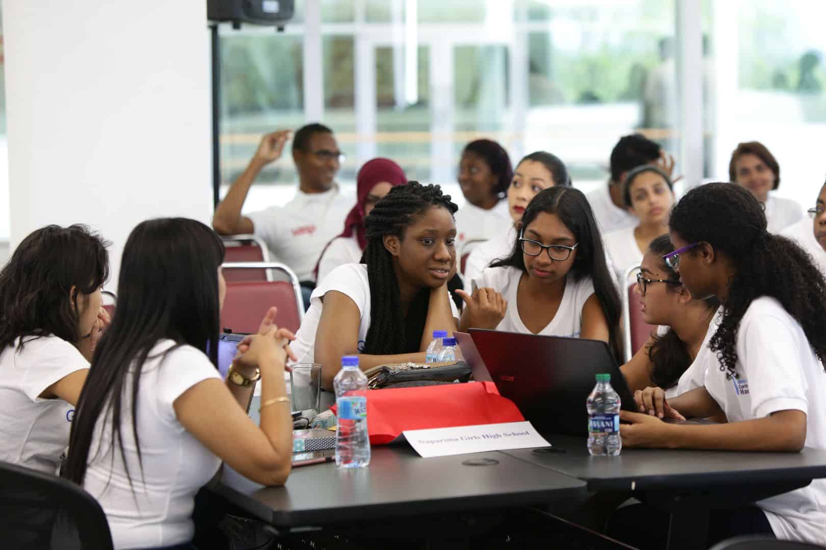 FLASHBACK: Girls from Trinidad and Tobago problem-solve during a tech event (Photo via ITU)