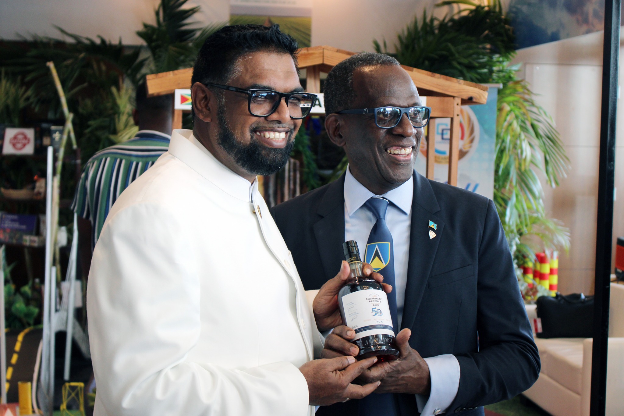 His Excellency Dr Mohamed Irfaan Ali, CARICOM Chair and President of Guyana with Hon. Philip J. Pierre, Prime Minister of Saint Lucia