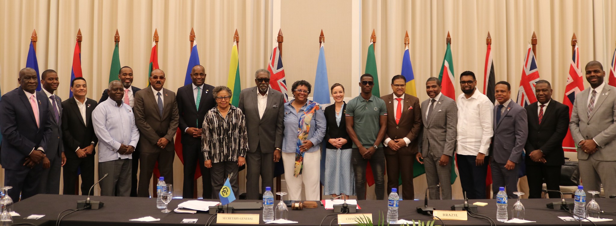 Sir Clive Hubert Lloyd CBE AO, CM (Centre) with CARICOM Heads of Government and delegates at the 46th Regular Meeting of the Conference of Heads of Government of CARICOM