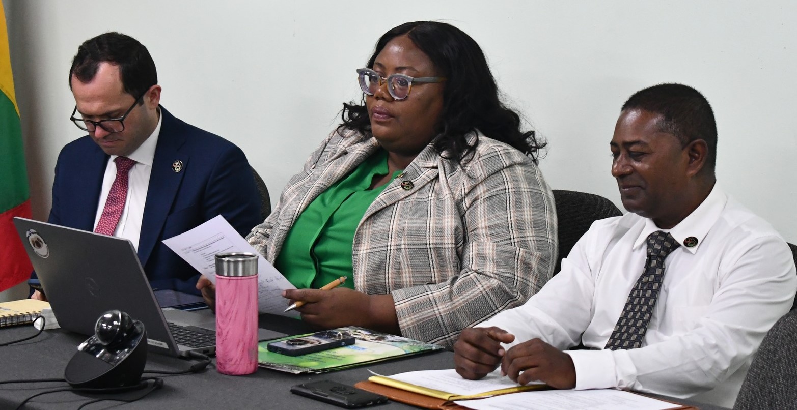 From left, Thomas Deleuil, Legal Officer at CITES Secretariat; Teshia Jn Baptiste, Project Coordinator, ACP MEAs Phase 3 Project at CARICOM Secretariat; Isaac Bhagwan, Permanent Secretary, Ministry of Agriculture, Grenada