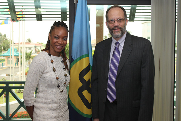 Photo of CARICOM Song winner Michele Henderson pays courtesy call on Secretary General LaRocque