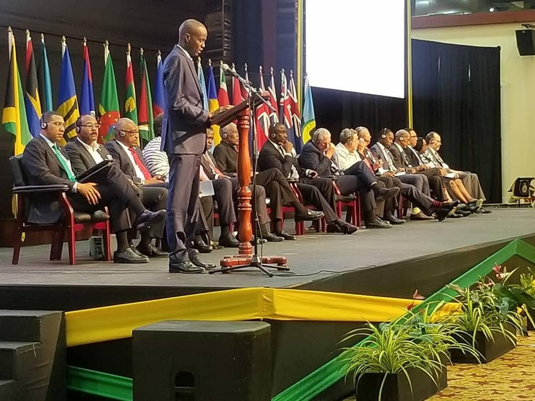 Photo of Address, Pres. of Haiti. H.E. Jovenel Moise, 39th Meeting, Conf. of Heads of Govt. of CARICOM, Montego Bay, 4 July, 2018