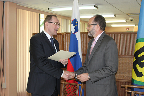 Photo of Remarks by  SECRETARY-GENERAL CARIBBEAN COMMUNITY (CARICOM) Ambassador Irwin LaRocque  On the Occasion  Of the PRESENTATION OF CREDENTIALS BY  His EXCELLENCY  DR. BOZO CERAR Plenipotentiary Representative (DESIGNATE) Of THE REPUBLIC OF SLOVENIA TO THE CARIBBEAN COMMUNITY